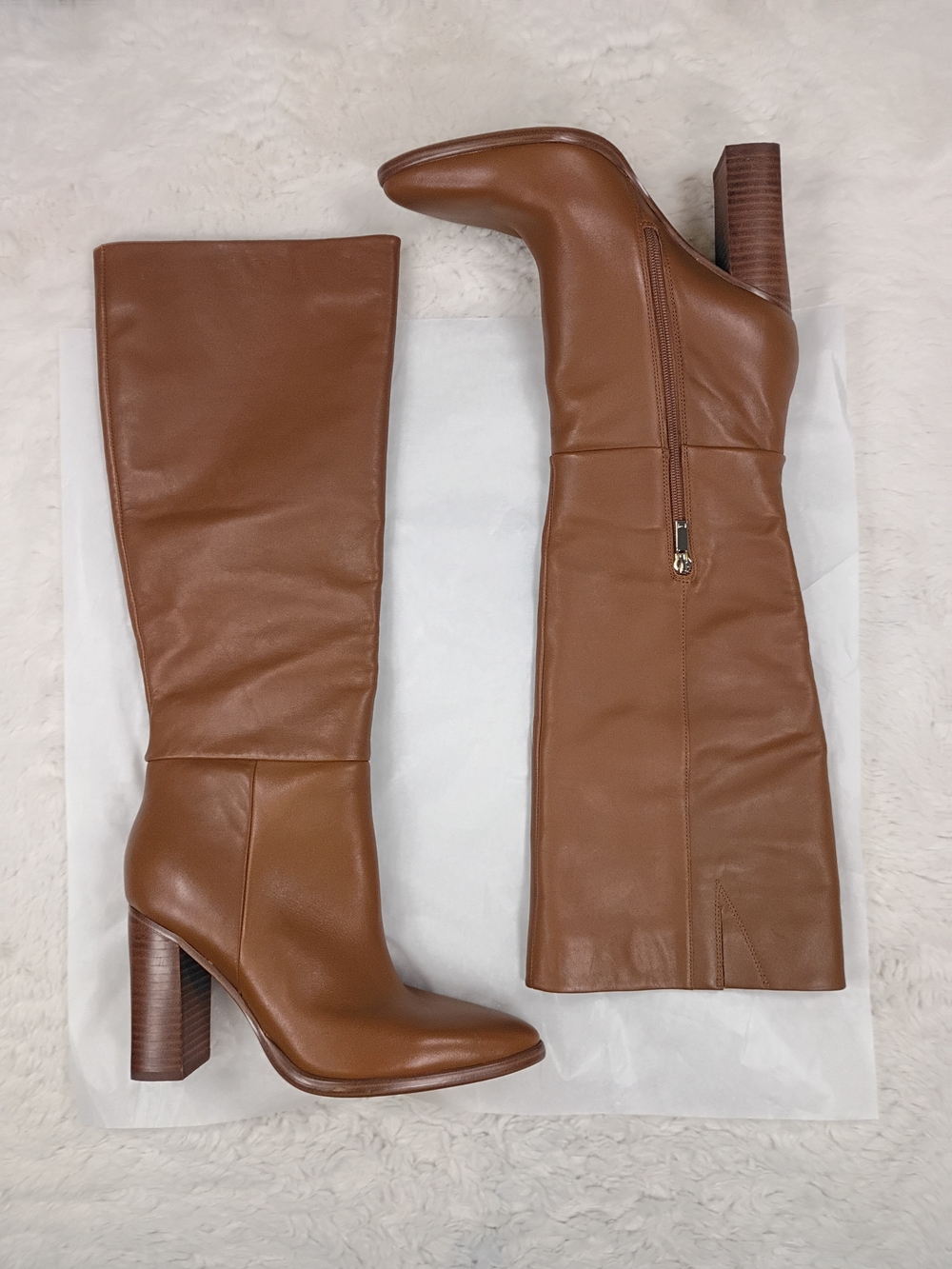 Marc Fisher LTD Lannie Leather Knee High Boots Natural Brown 9.5 NWOB - Picture 3 of 12